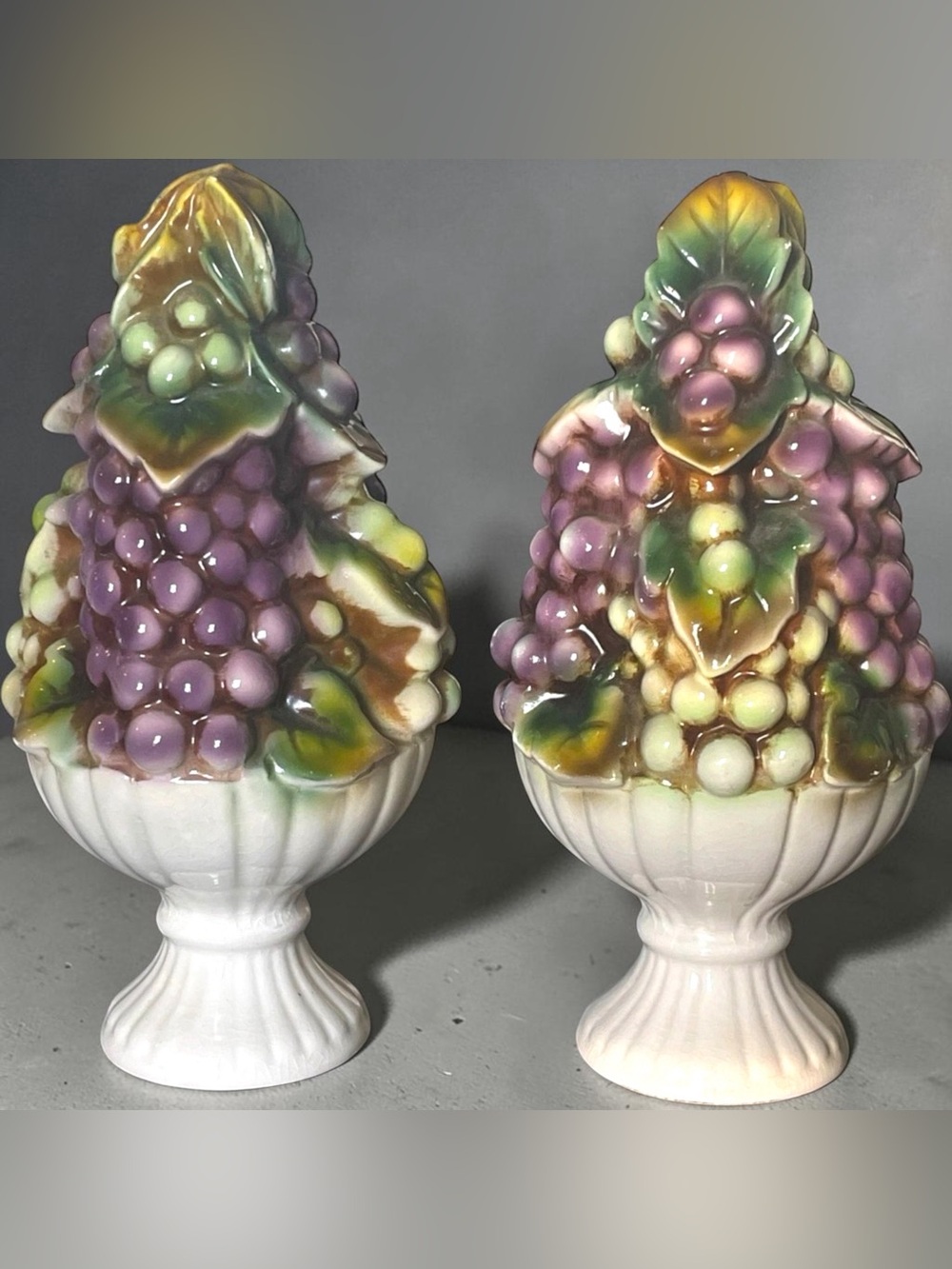 Vintage Original Arnart Creations Sorrento Grapes Leaves Topiary Set of 2